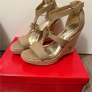 Guess Beige Wedge Sandals for Women